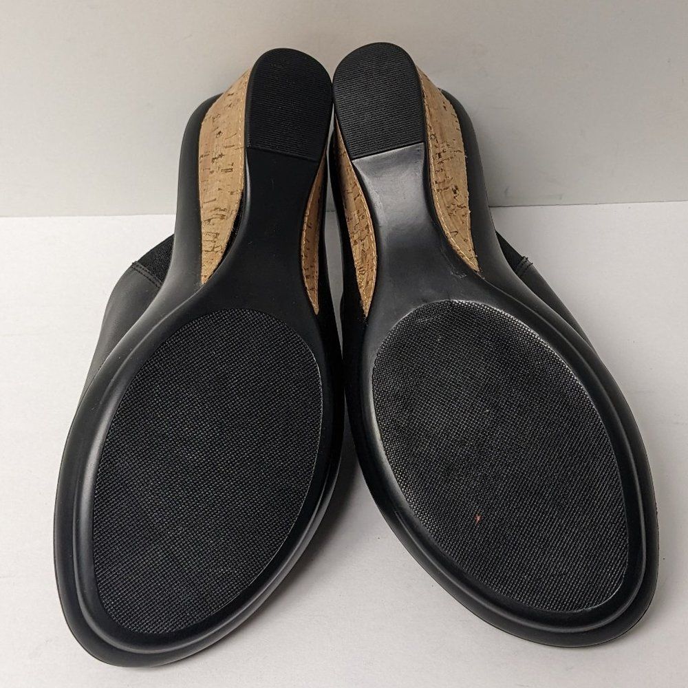 Walking Cradles Lynn Wedge Sandal Mules, Black Leather, Cork trim, Sz 9W - Picture 6 of 10